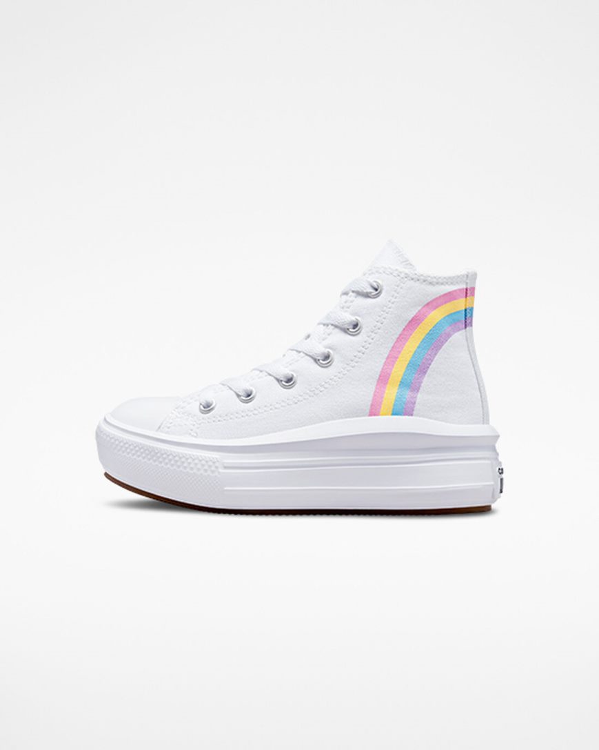 Pantofi Platforma Fete Converse Chuck Taylor All Star Move Rainbow Cloud Inalti Albi Albastri Roz | RO HPYZQ657